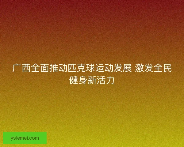 广西全面推动匹克球运动发展 激发全民健身新活力